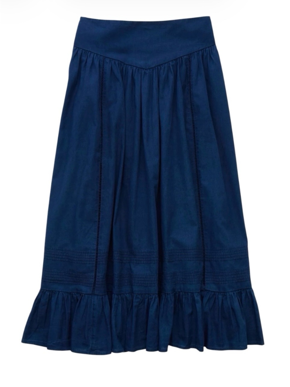 American Eagle NWT High-Waisted Ruffle Maxi Skirt M Blue Lace Boho Fall Denim - Picture 4 of 16